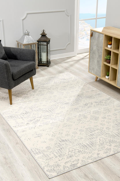 2’ X 3’ Ivory Distressed Ikat Pattern Scatter Rug