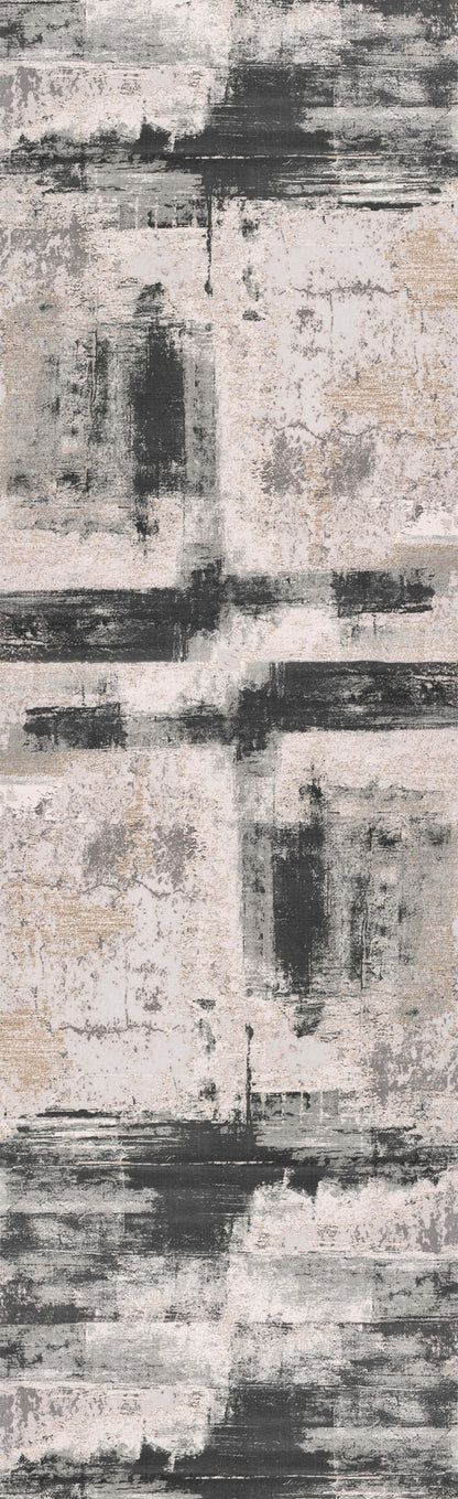 10' Gray And Ivory Abstract Dhurrie Runner Rug