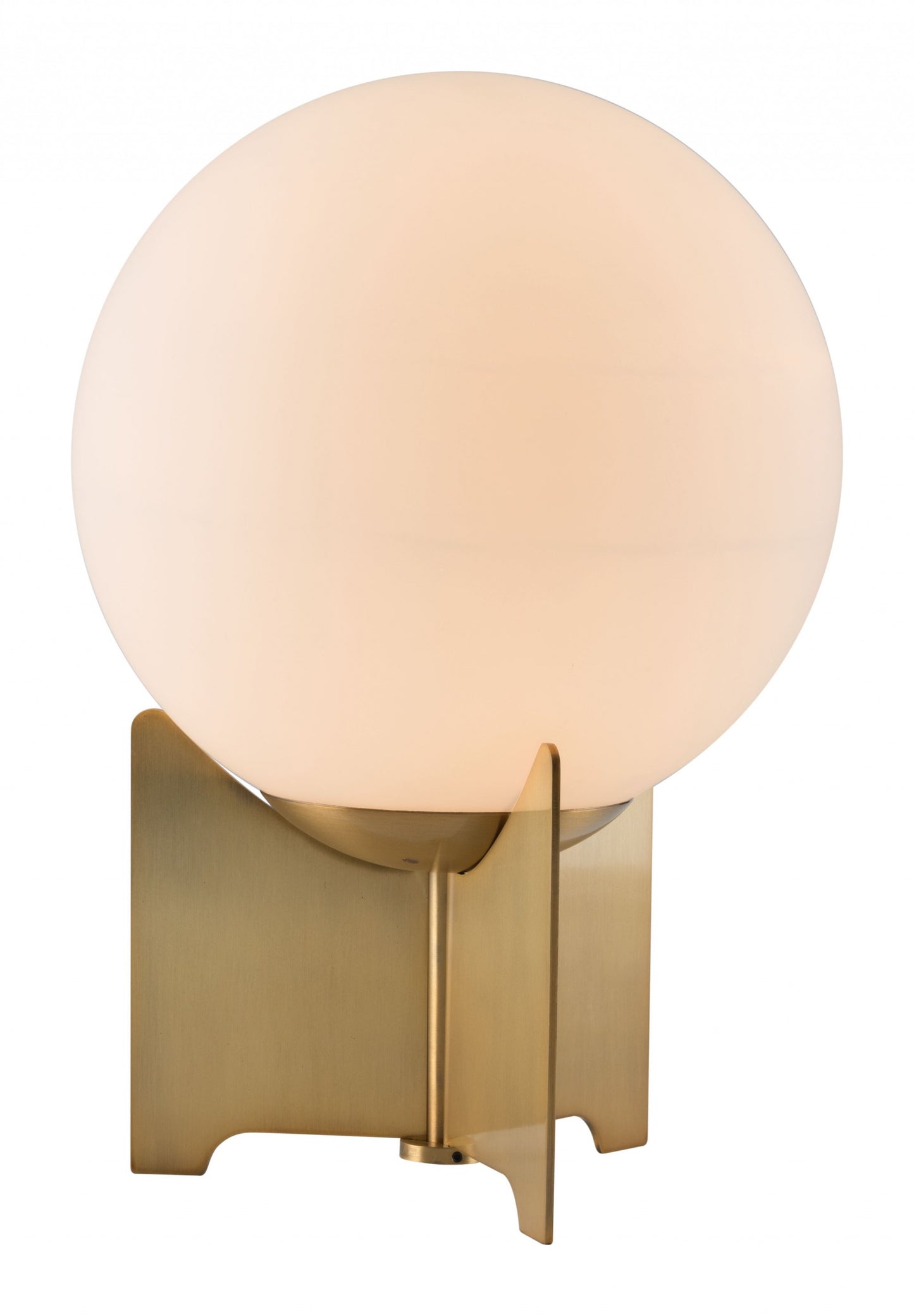 37" Brass Metal Bedside Table Lamp With Off White Globe Shade