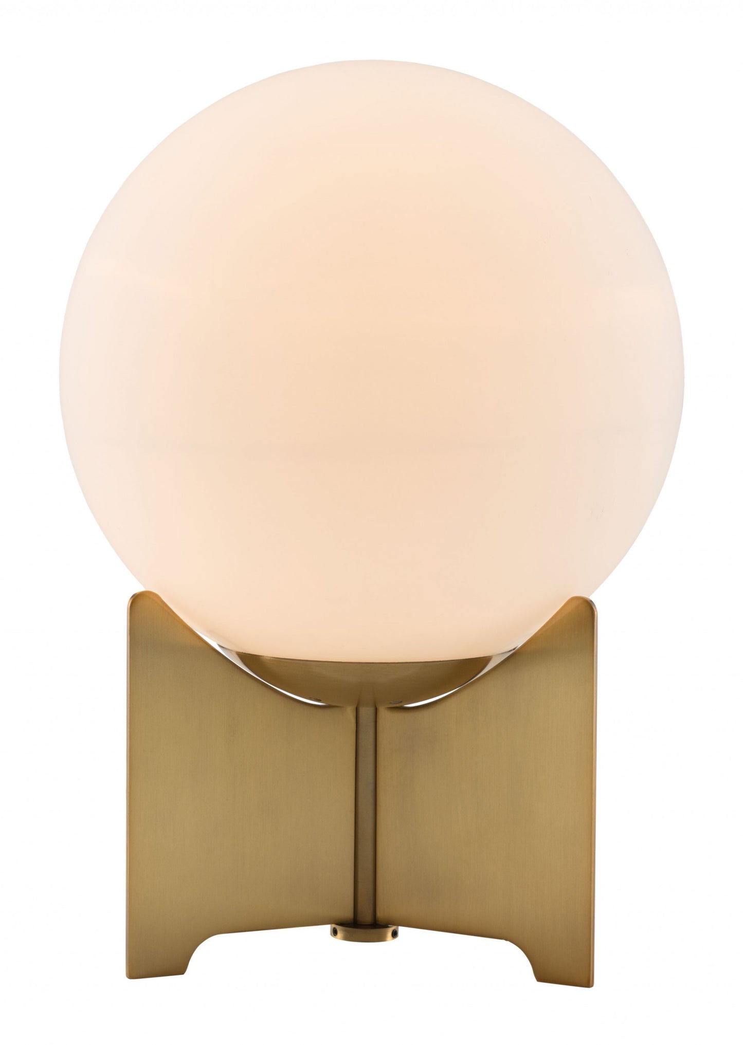 37" Brass Metal Bedside Table Lamp With Off White Globe Shade