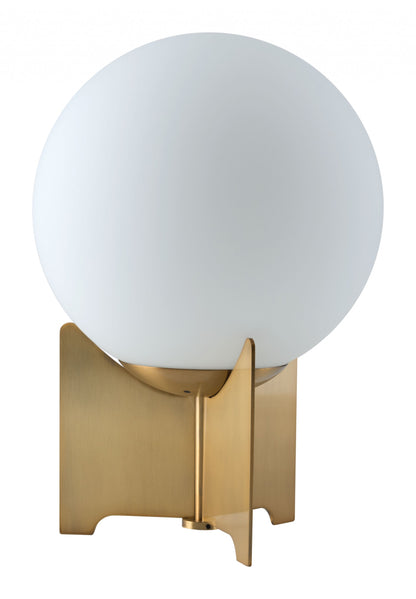 37" Brass Metal Bedside Table Lamp With Off White Globe Shade