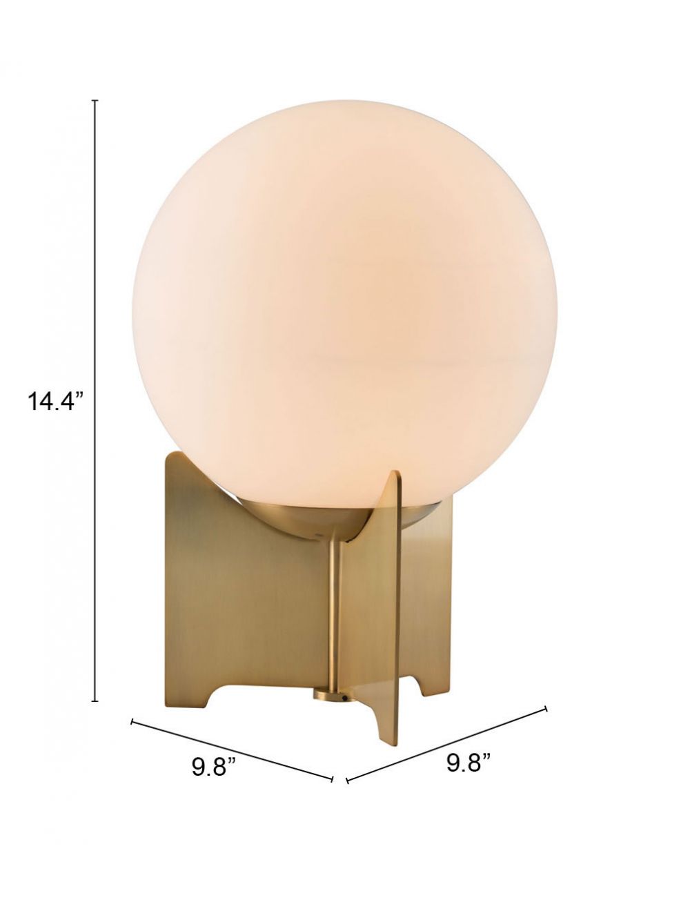 37" Brass Metal Bedside Table Lamp With Off White Globe Shade