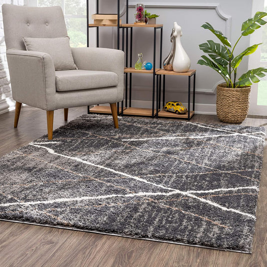 4’ X 6’ Gray Modern Distressed Lines Area Rug