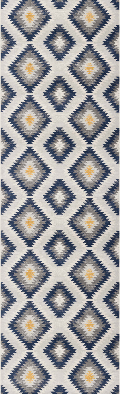 10' Blue Ikat Kilim Runner Rug