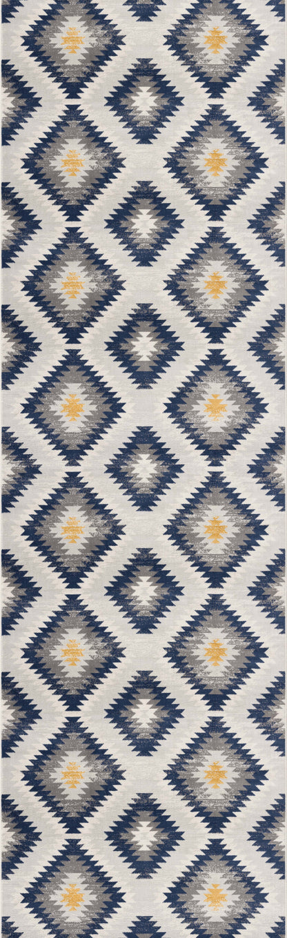 10' Blue Ikat Kilim Runner Rug