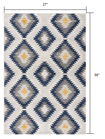 10' Blue Ikat Kilim Runner Rug