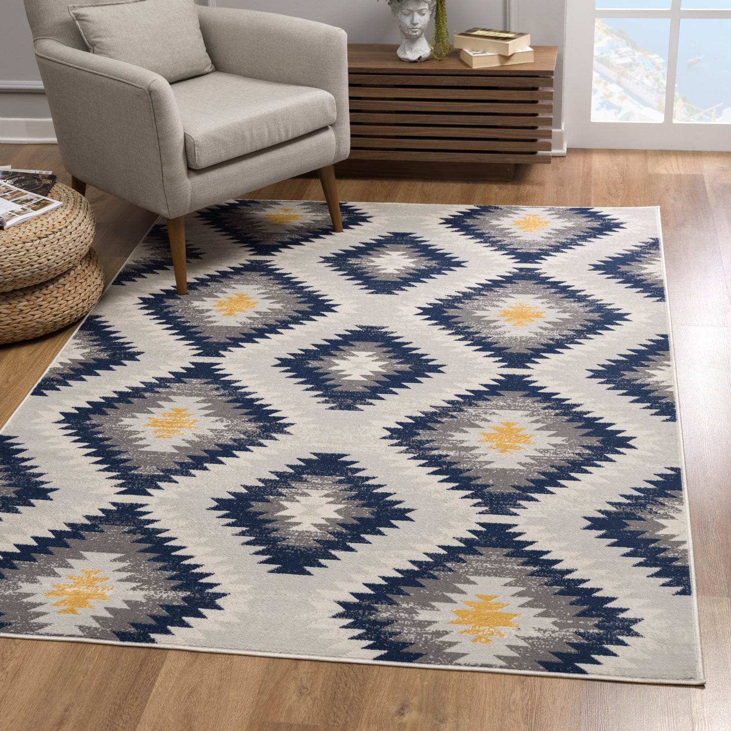 10' Blue Ikat Kilim Runner Rug