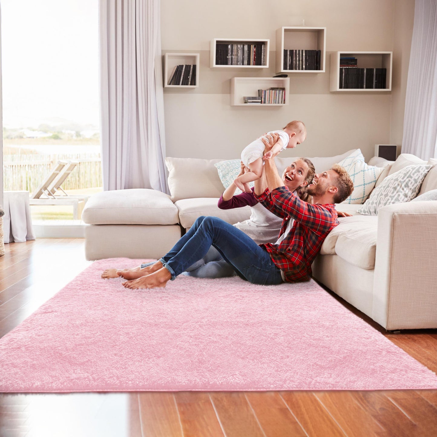 4' X 5' Pink Shag Power Loom Area Rug