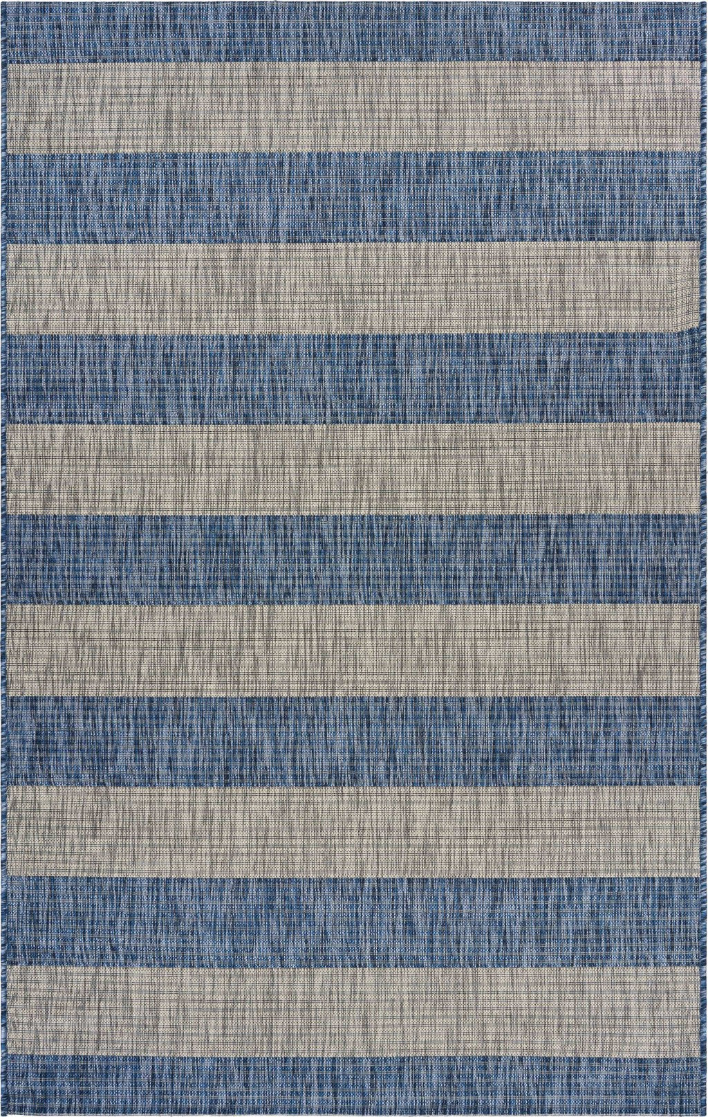 5' X 7' Blue And Gray Striped Indoor Outdoor Area Rug