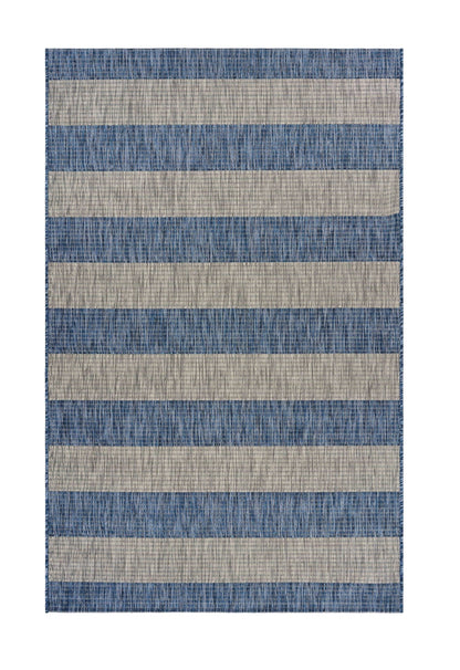 5' X 7' Blue And Gray Striped Indoor Outdoor Area Rug