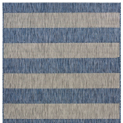 5' X 7' Blue And Gray Striped Indoor Outdoor Area Rug