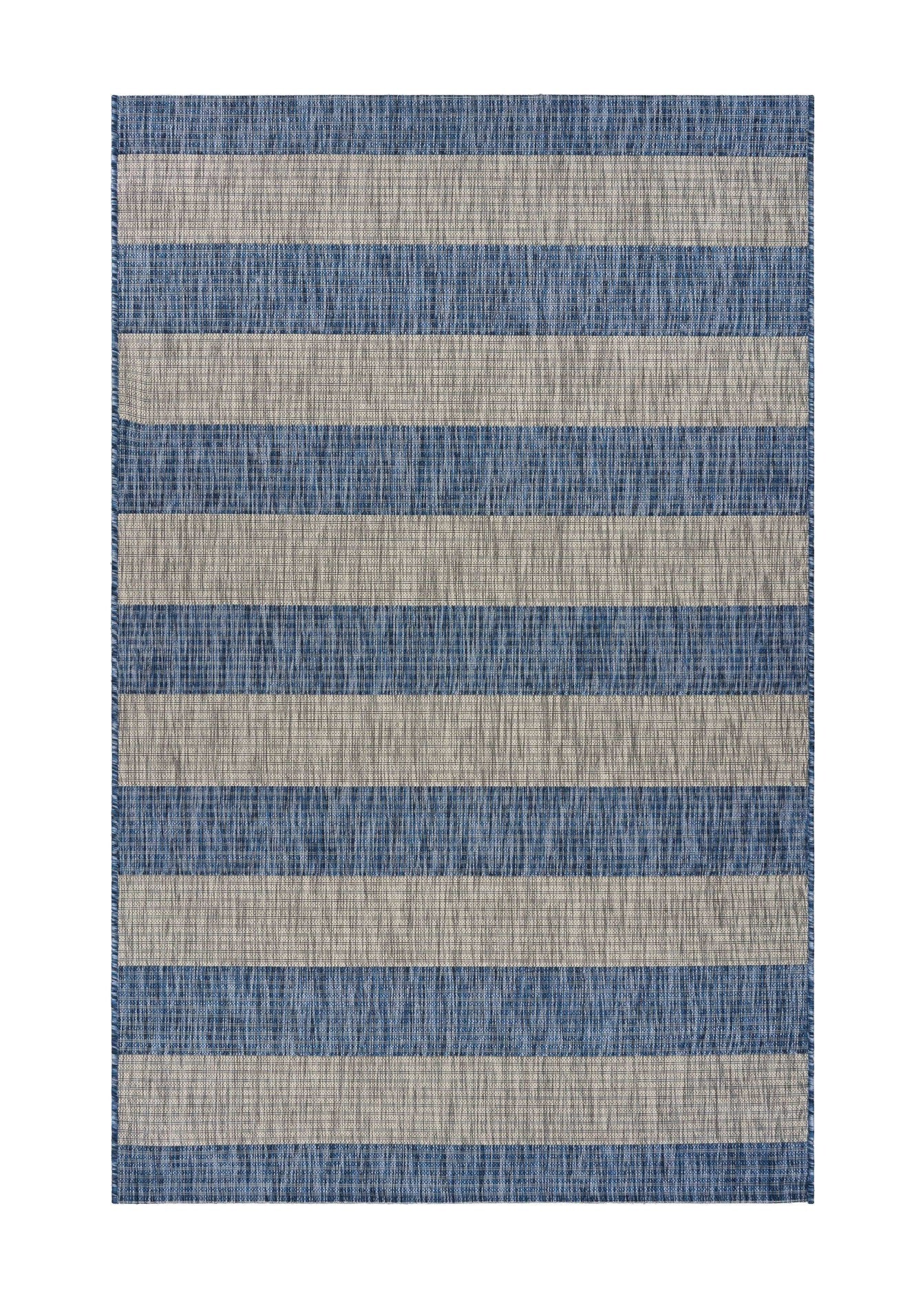 5' X 7' Blue And Gray Striped Indoor Outdoor Area Rug