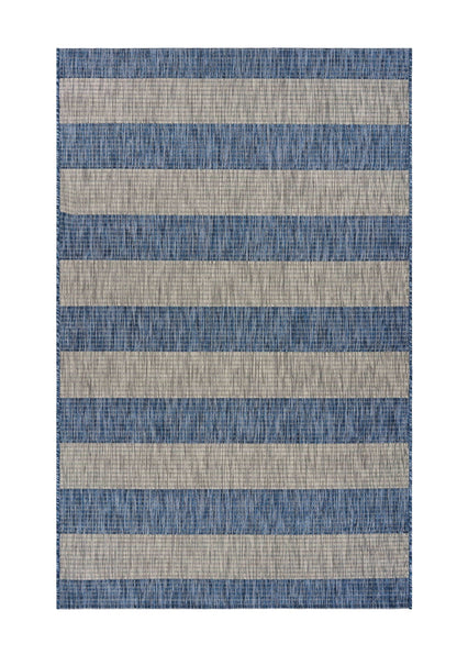 5' X 7' Blue And Gray Striped Indoor Outdoor Area Rug