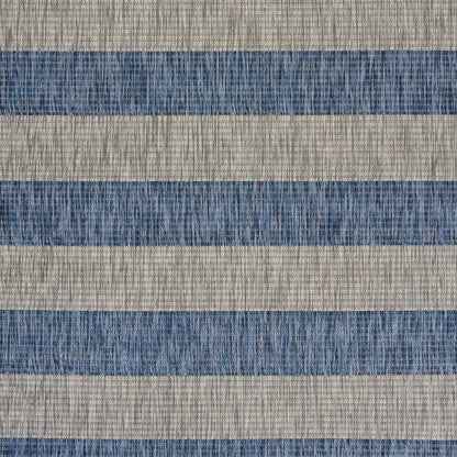 5' X 7' Blue And Gray Striped Indoor Outdoor Area Rug