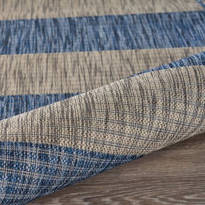 5' X 7' Blue And Gray Striped Indoor Outdoor Area Rug