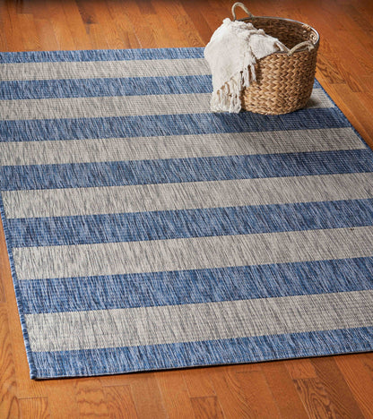 5' X 7' Blue And Gray Striped Indoor Outdoor Area Rug