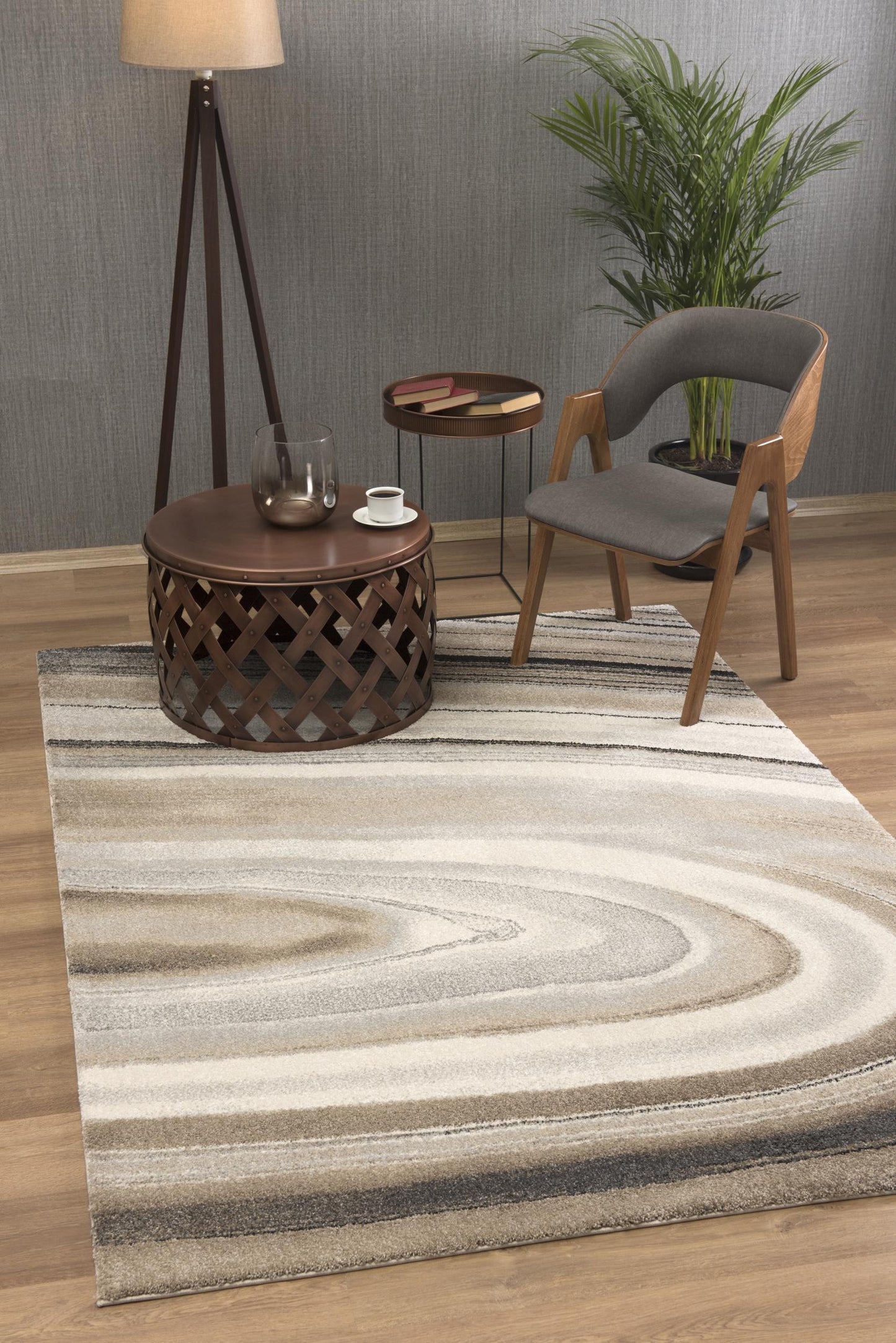 4’ x 6’ Cream and Tan Abstract Marble Area Rug