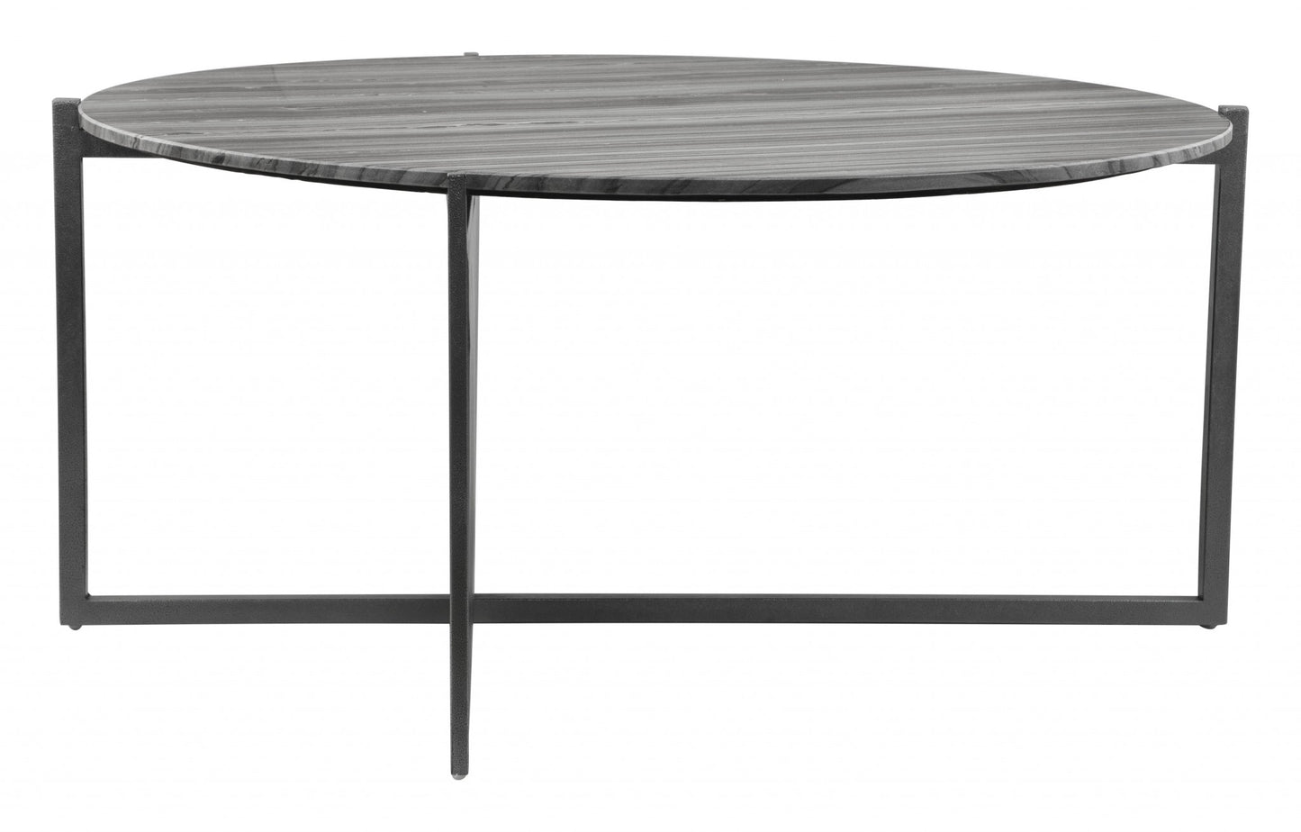 36" Black And Gray Genuine Marble Round Coffee Table