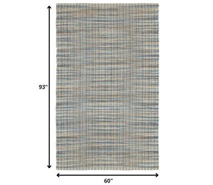 5' X 8' Blue Dhurrie Hand Woven Area Rug