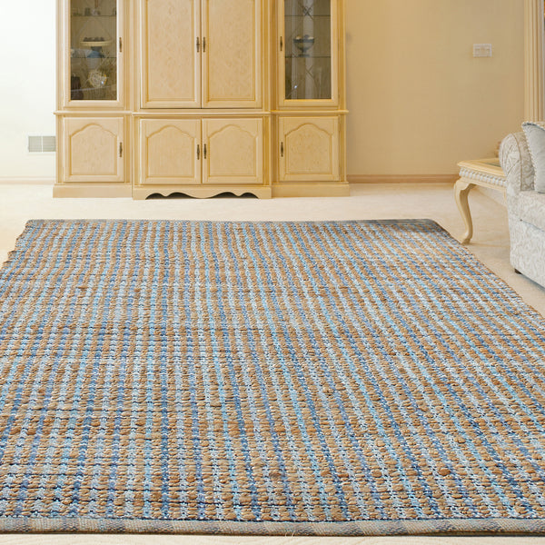 5' X 8' Blue Dhurrie Hand Woven Area Rug