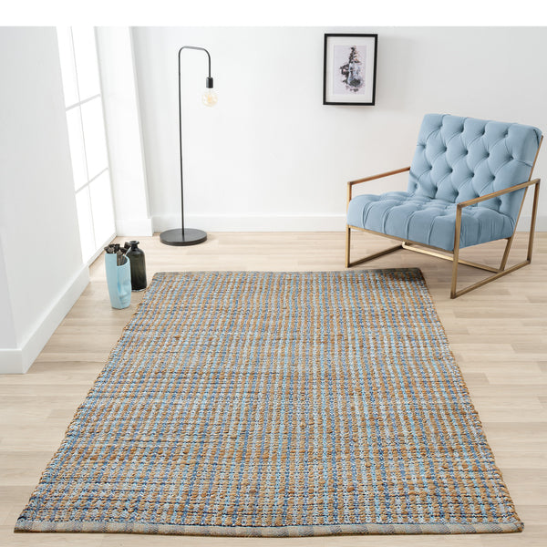 5' X 8' Blue Dhurrie Hand Woven Area Rug