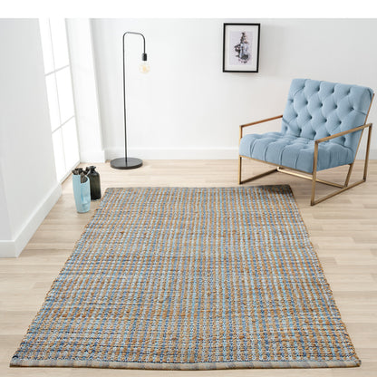 5' X 8' Blue Dhurrie Hand Woven Area Rug