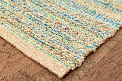 9' X 12' Blue And Beige Dhurrie Hand Woven Area Rug