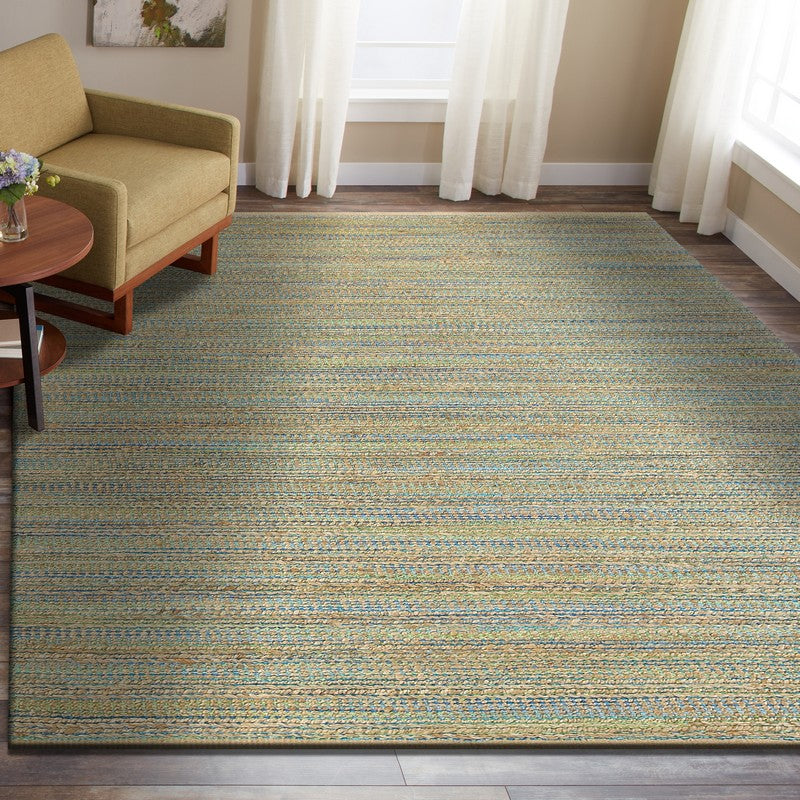 9' X 12' Blue And Beige Dhurrie Hand Woven Area Rug