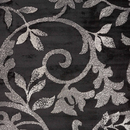 5' x 7' Black Gray and White Floral Vines Area Rug