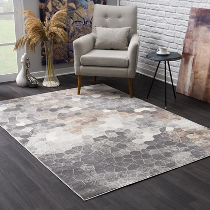 2’ x 3’ Beige Cobblestone Pattern Scatter Rug