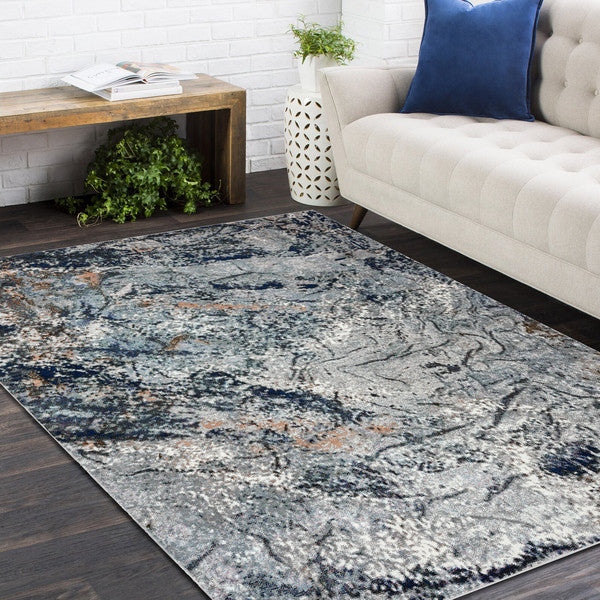 5’ x 8’ Navy and Gray Abstract Ice Area Rug