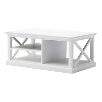 47" White Solid Wood And Solid And Manufactured Wood Coffee Table With Three Shelves