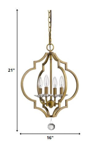 Peyton 4-Light Raw Brass Chandelier With Crystal Accents