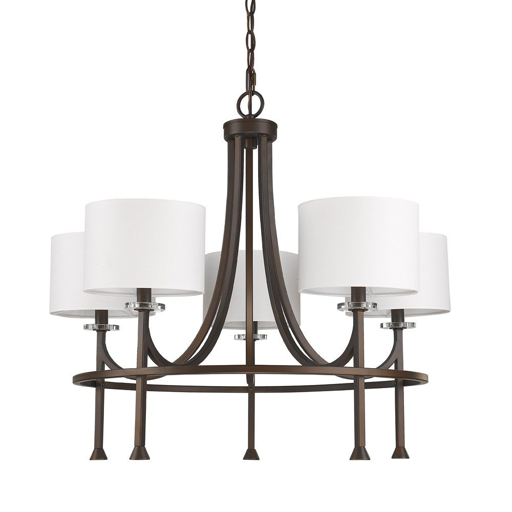 Kara 5-Light Oil-Rubbed Bronze Chandelier With Fabric Shades And Crystal Bobeches