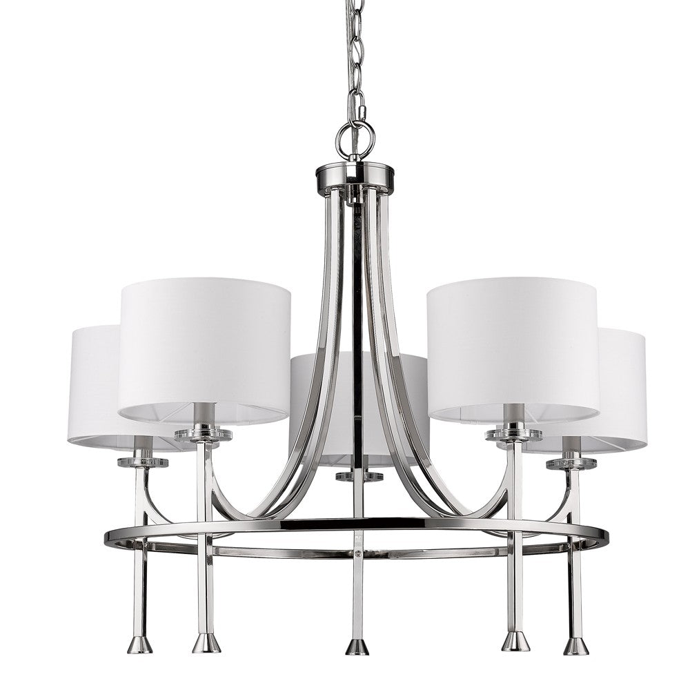 Kara 5-Light Polished Nickel Chandelier With Fabric Shades And Crystal Bobeches