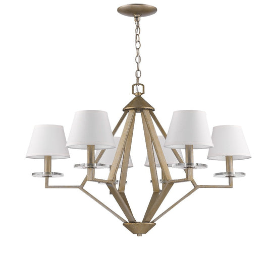 Easton 6-Light Washed Gold Chandelier With Crystal Bobeches And White Fabric Shades