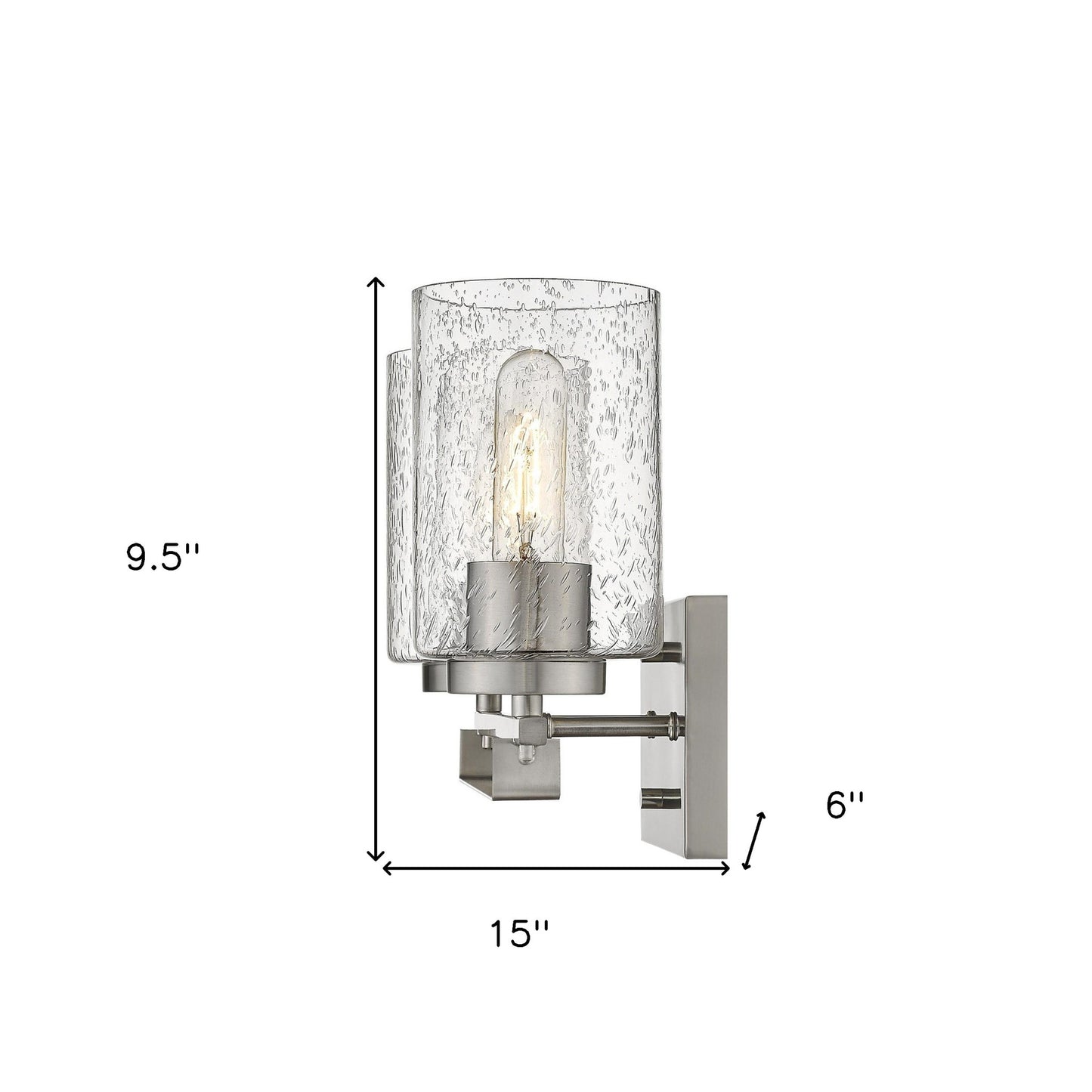 Silver Metal and Textured Glass Two Light Wall Sconce