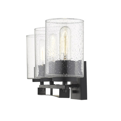 Black Metal and Textured Glass Three Light Wall Sconce