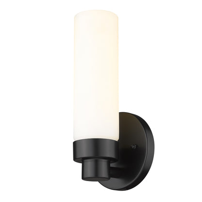 Matte Black Wall Light with Narrow Frosted Glass Shade