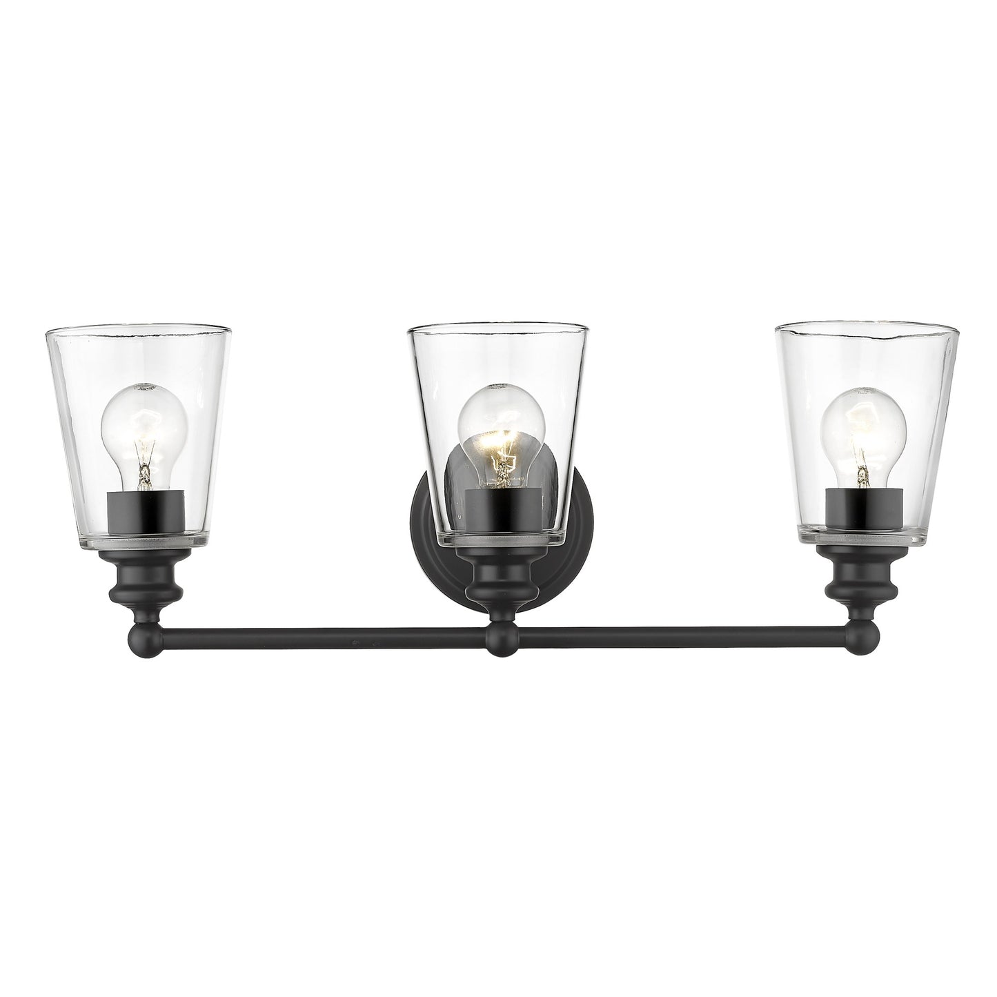 Three Light Matte Black Glass Shade Wall Sconce