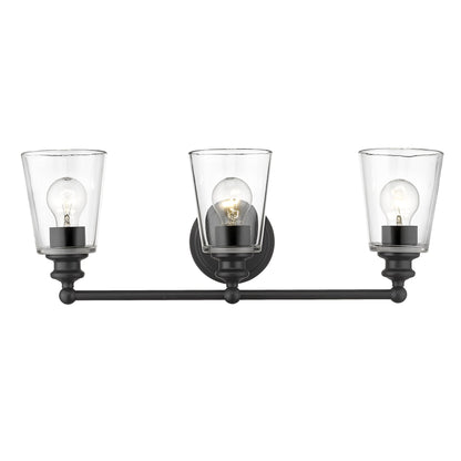 Three Light Matte Black Glass Shade Wall Sconce