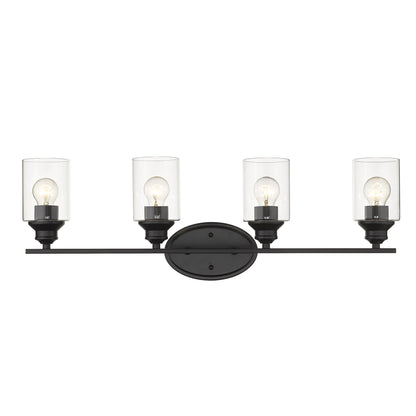 Four Light Matte Black Wall Light with Clear Glass Shade