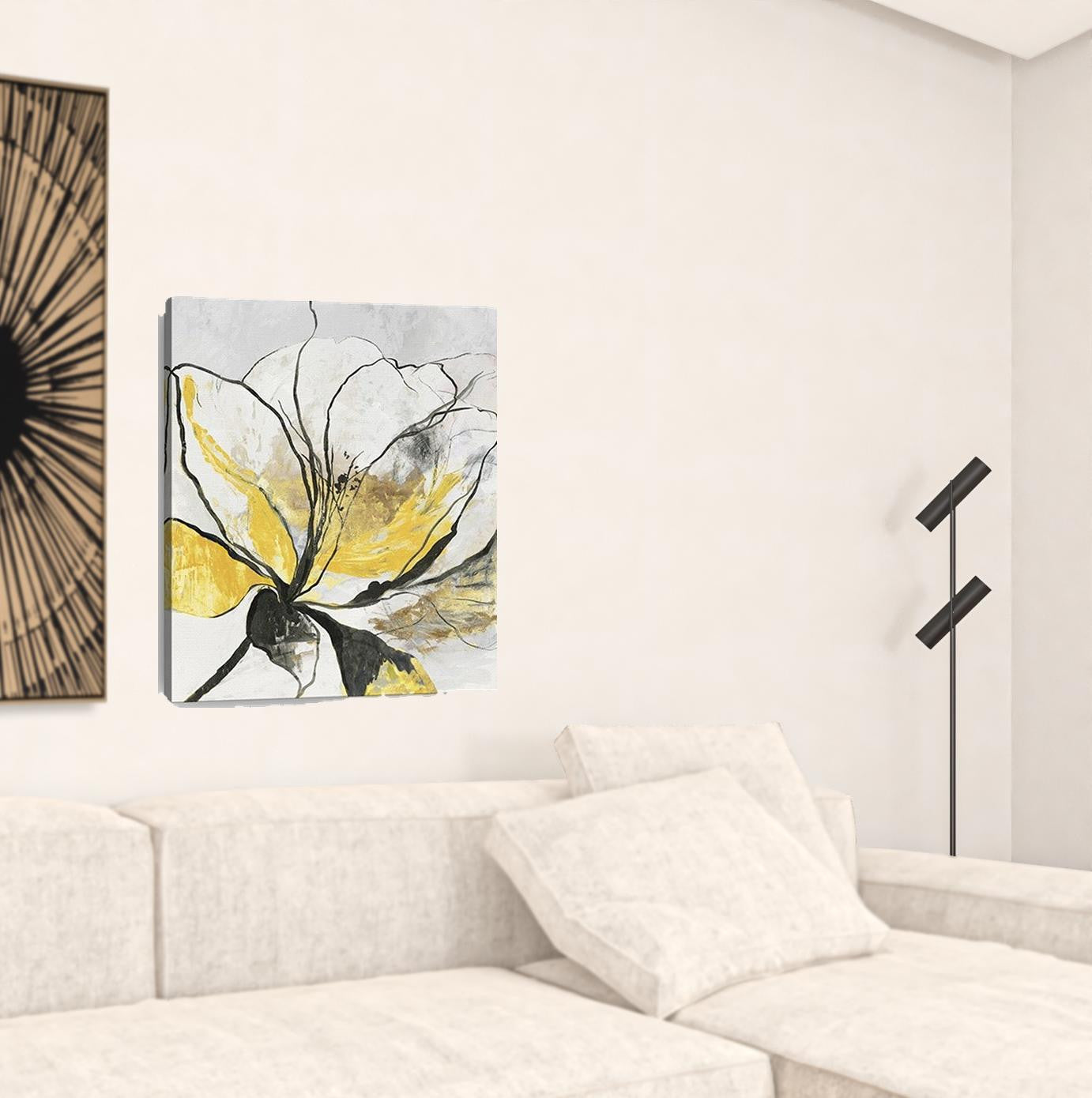 20" Modern Yellow and Black Flower Canvas Wall Art