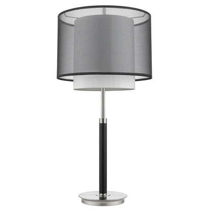 32" Silver Metal Column Table Lamp With Black And White Drum Shade