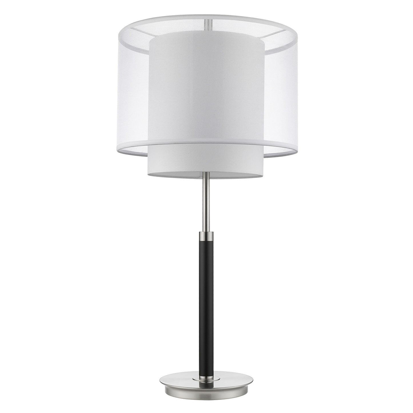 32" Silver Metal Column Table Lamp With White Drum Shade