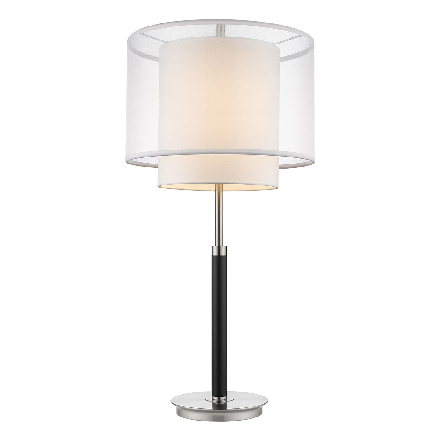 32" Silver Metal Column Table Lamp With White Drum Shade