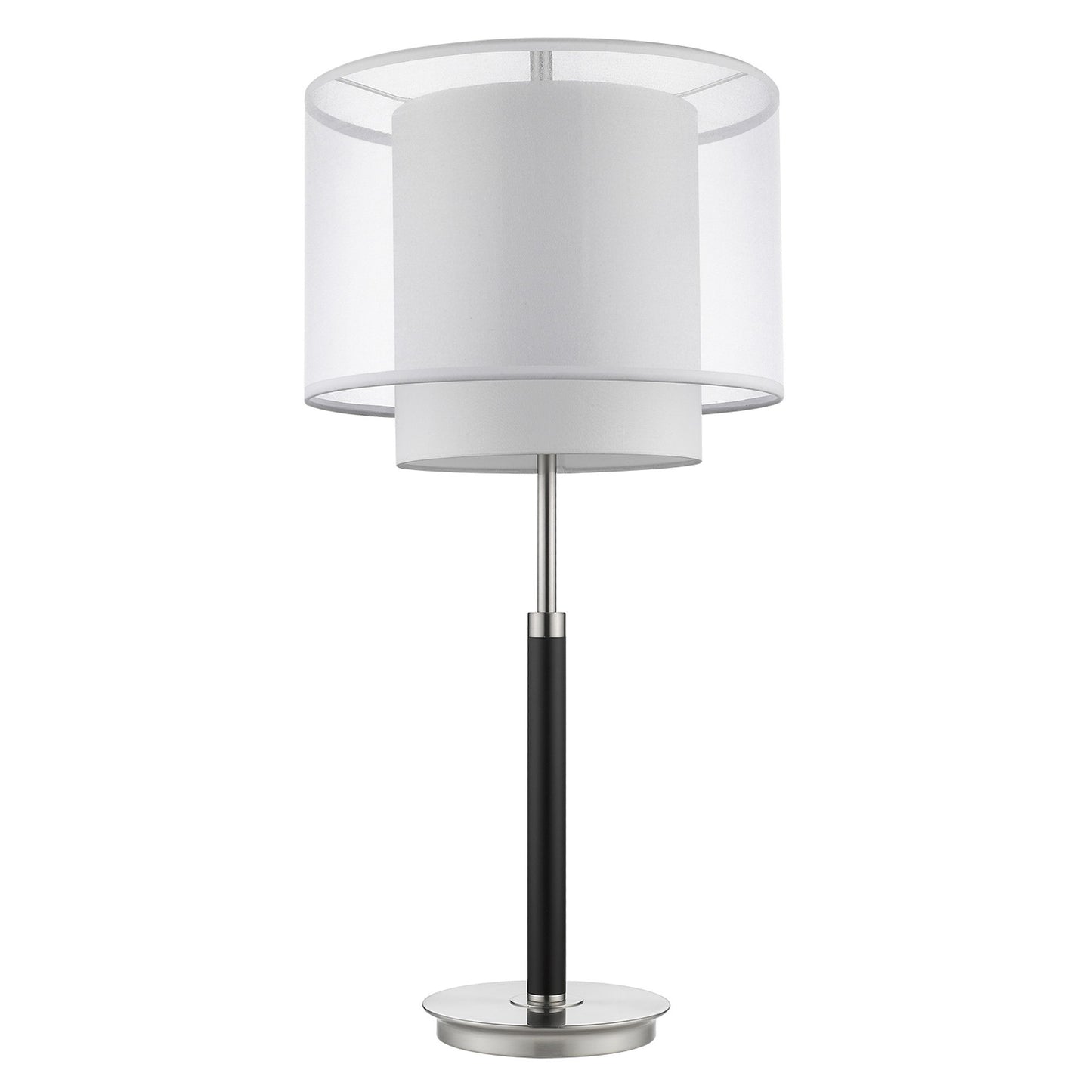 32" Silver Metal Column Table Lamp With White Drum Shade