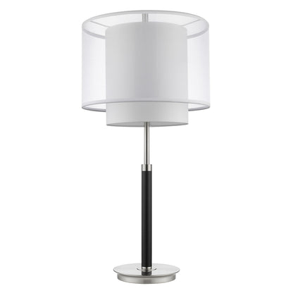 32" Silver Metal Column Table Lamp With White Drum Shade