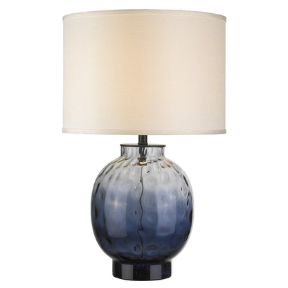 28" Dark Blue Glass Column Table Lamp With White Drum Shade