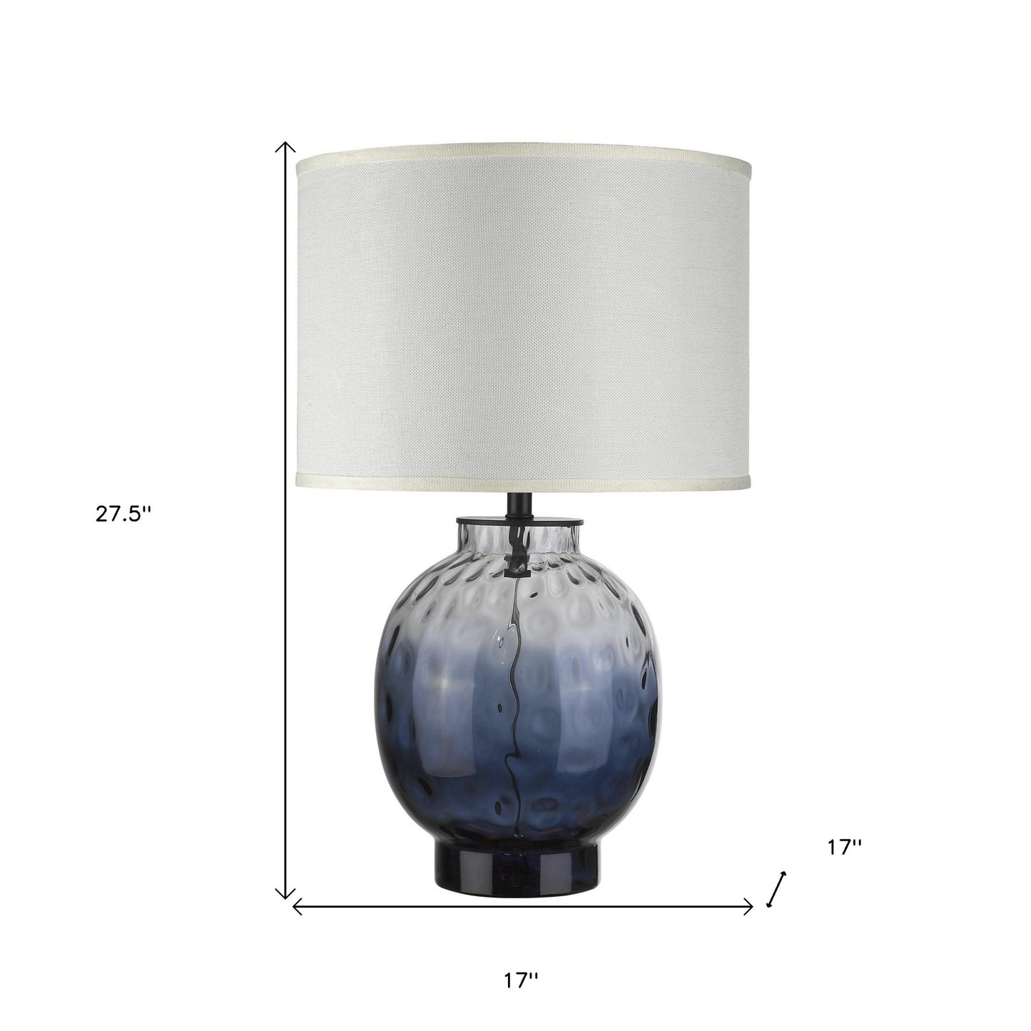 28" Dark Blue Glass Column Table Lamp With White Drum Shade